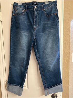 Frye Women’s Blue Relaxed Denim Jeans with Cuffed Hem